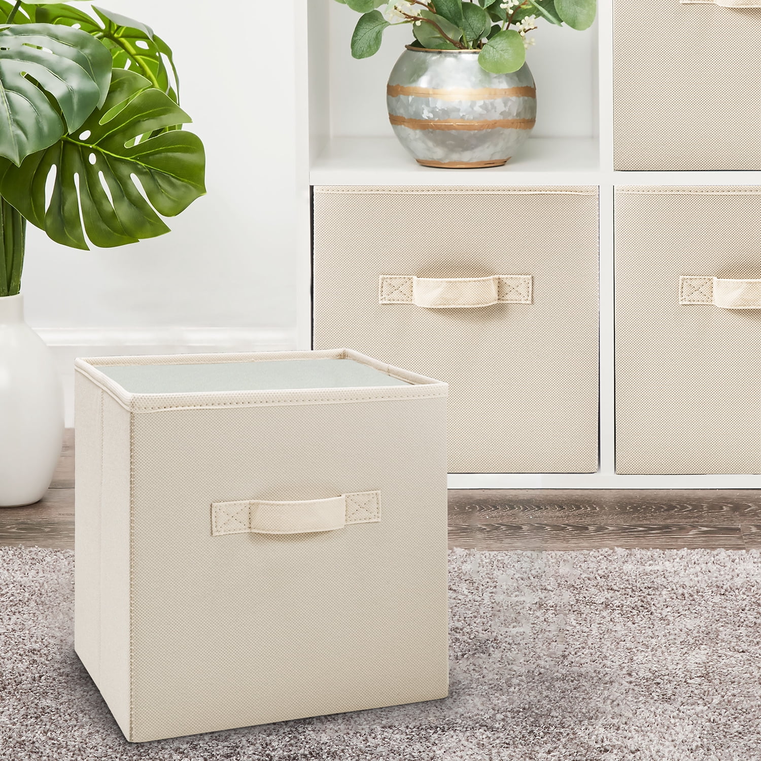 Mainstays Collapsible Cube Fabric Storage Bins, Papyrus Beige, 6 Pack