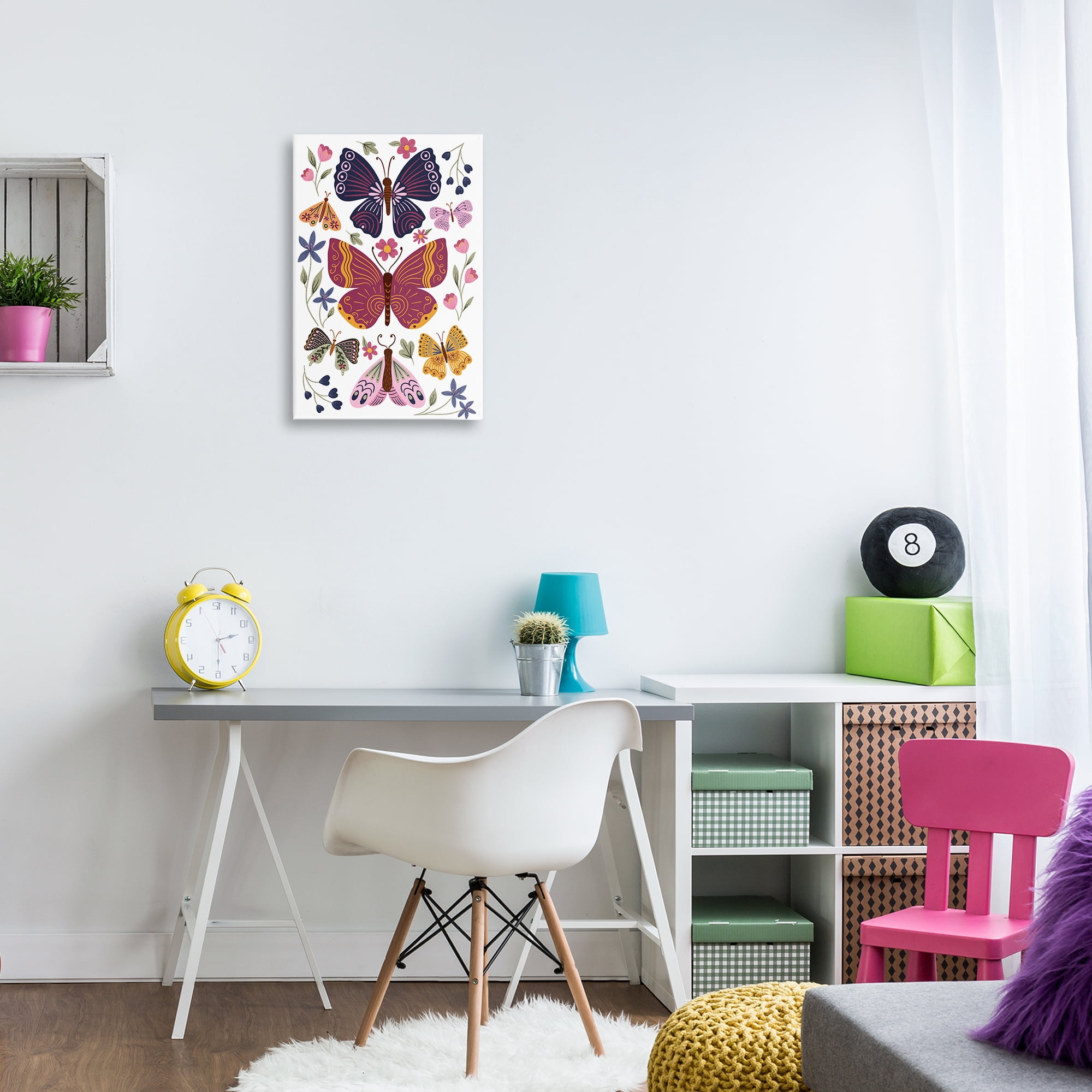 Stupell Industries Symmetrical Butterflies & Flowers Animals Painting Wrapped Canvas Art Print Wall Art, 16 x 24