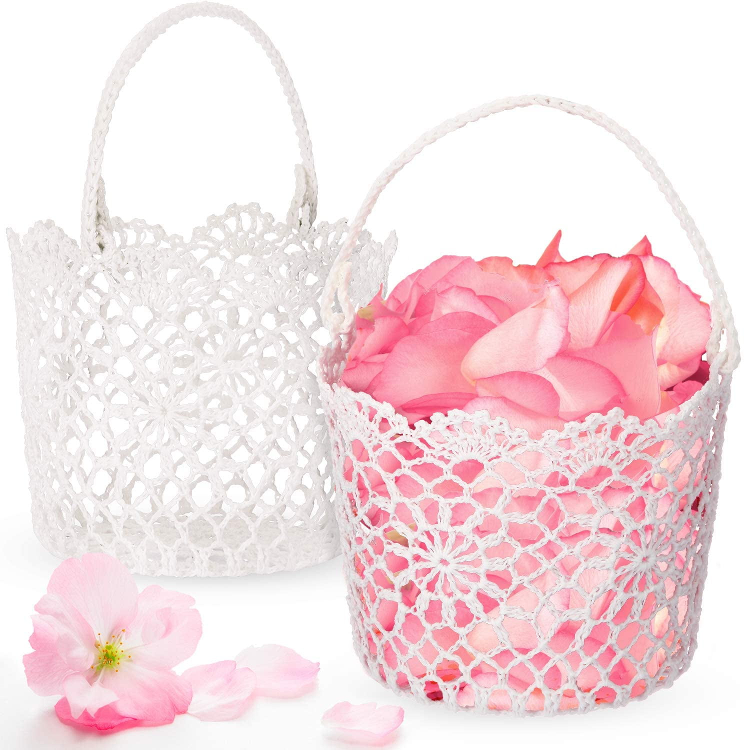 White Basket Handle Wedding Flower Girl Baskets 2 Packs 5.90 x 4.72 x 4.33 Inch 