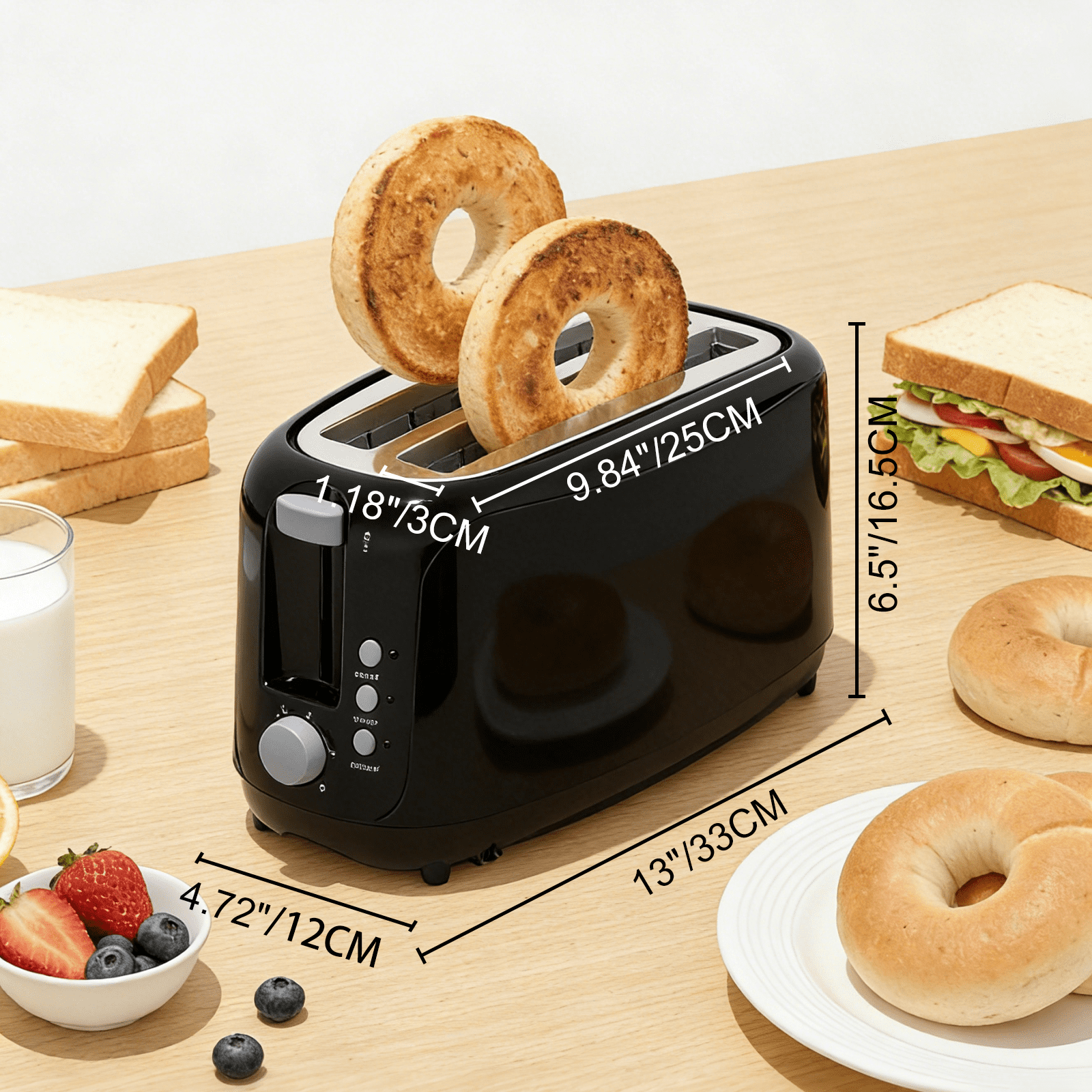 4 Slice Extra Long Slot Toaster with 6 Browning Levels & Defrost/Reheat Functions,Black