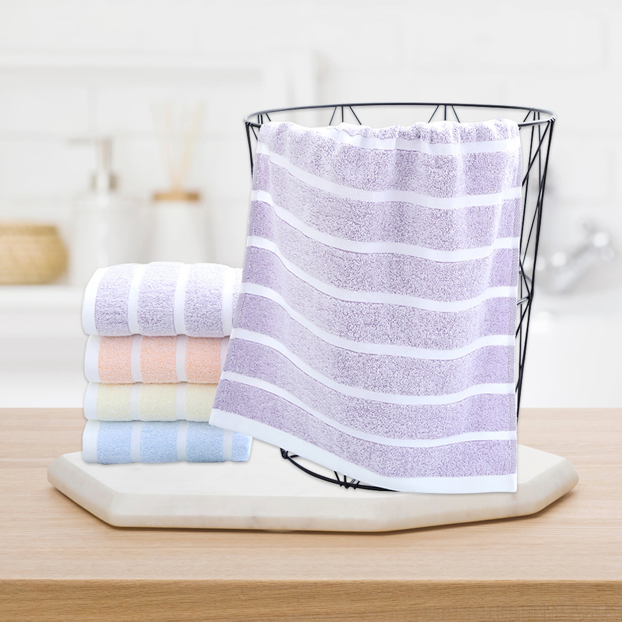 Unique Bargains 4 Pcs Cotton Hand Towel Light Purple/Pink 13" x 29"/14" x 30"