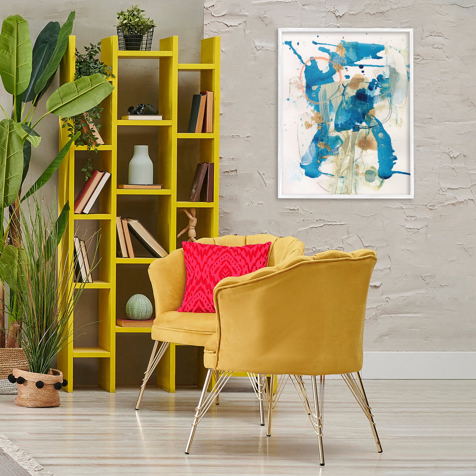 Stupell Industries Blue Chaotic Splash Abstract Painting White Framed Art Print Wall Art, 24 x 30