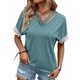 thumbnail image 1 of Camiseta de verano para mujer, holgada, de manga corta, con escote en V y ribete de encaje, diseño entrecruzado, azul lago, talla M, 1 of 6