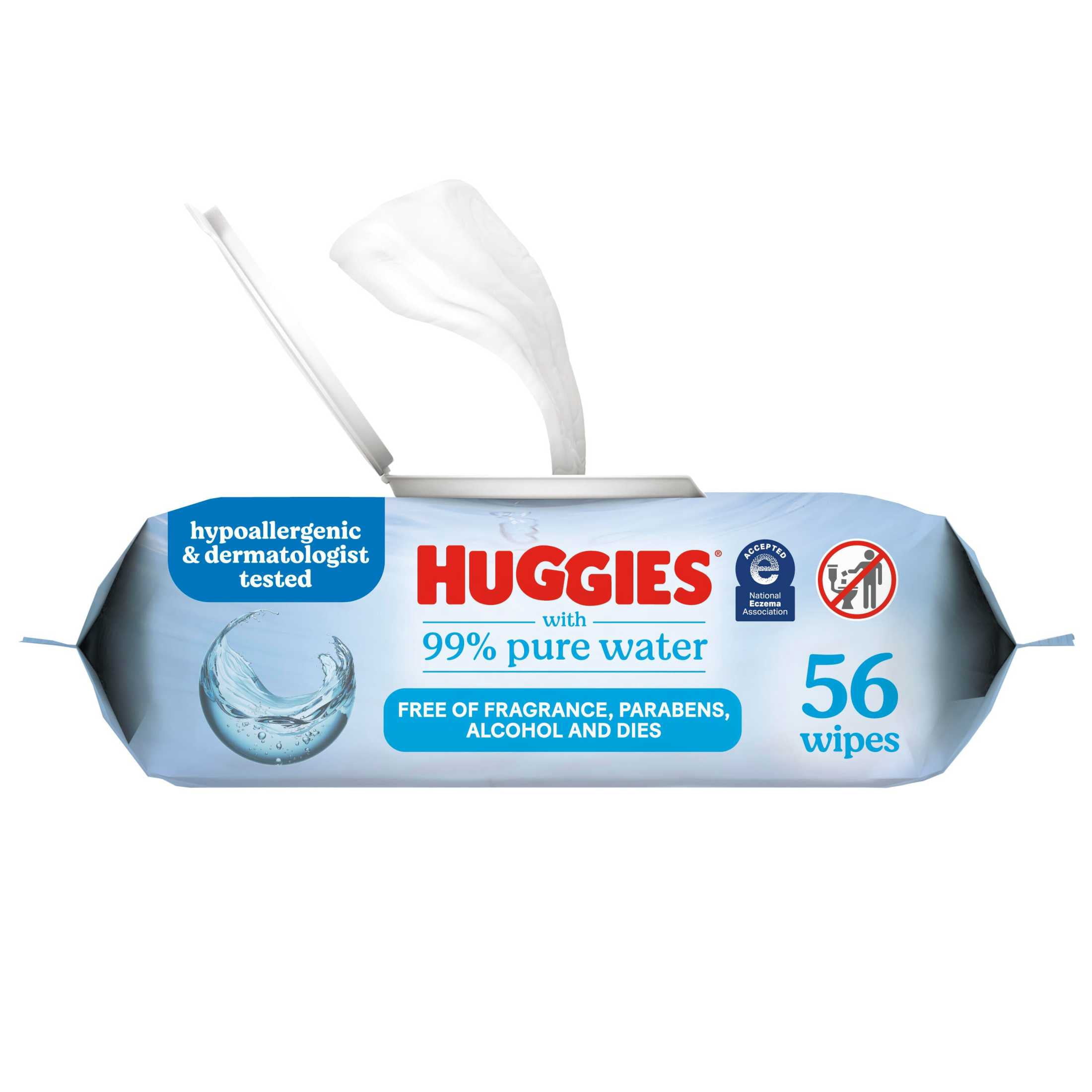 (8 pack) Huggies 99% Pure Water Unscented Wipes, 1 Flip-Top Packs, 56 Total Count