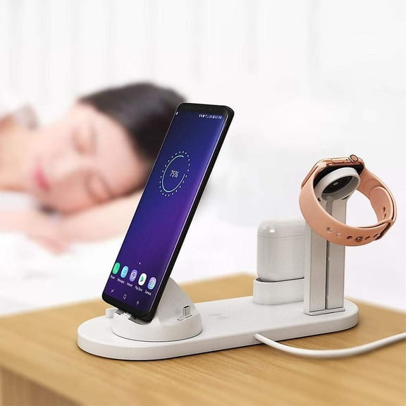 4-in-1 Charging Station Multi-Device Wireless Charging Station 3-in-1 Multi-Device Charger for Iphone Samsung Airpods Iwatch-White