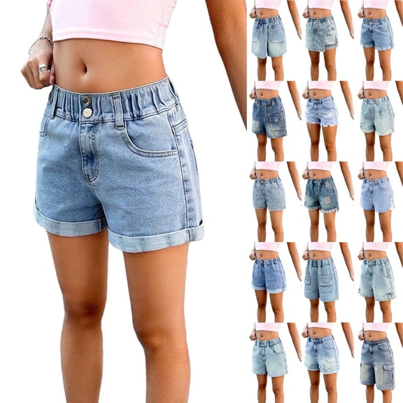 Purcolt Girls Jeans Shorts Trendy Casual Elastic Waist Bottom Bermuda Denim Shorts Summer Beach Vacation Baggy Shorts for 5-15Y