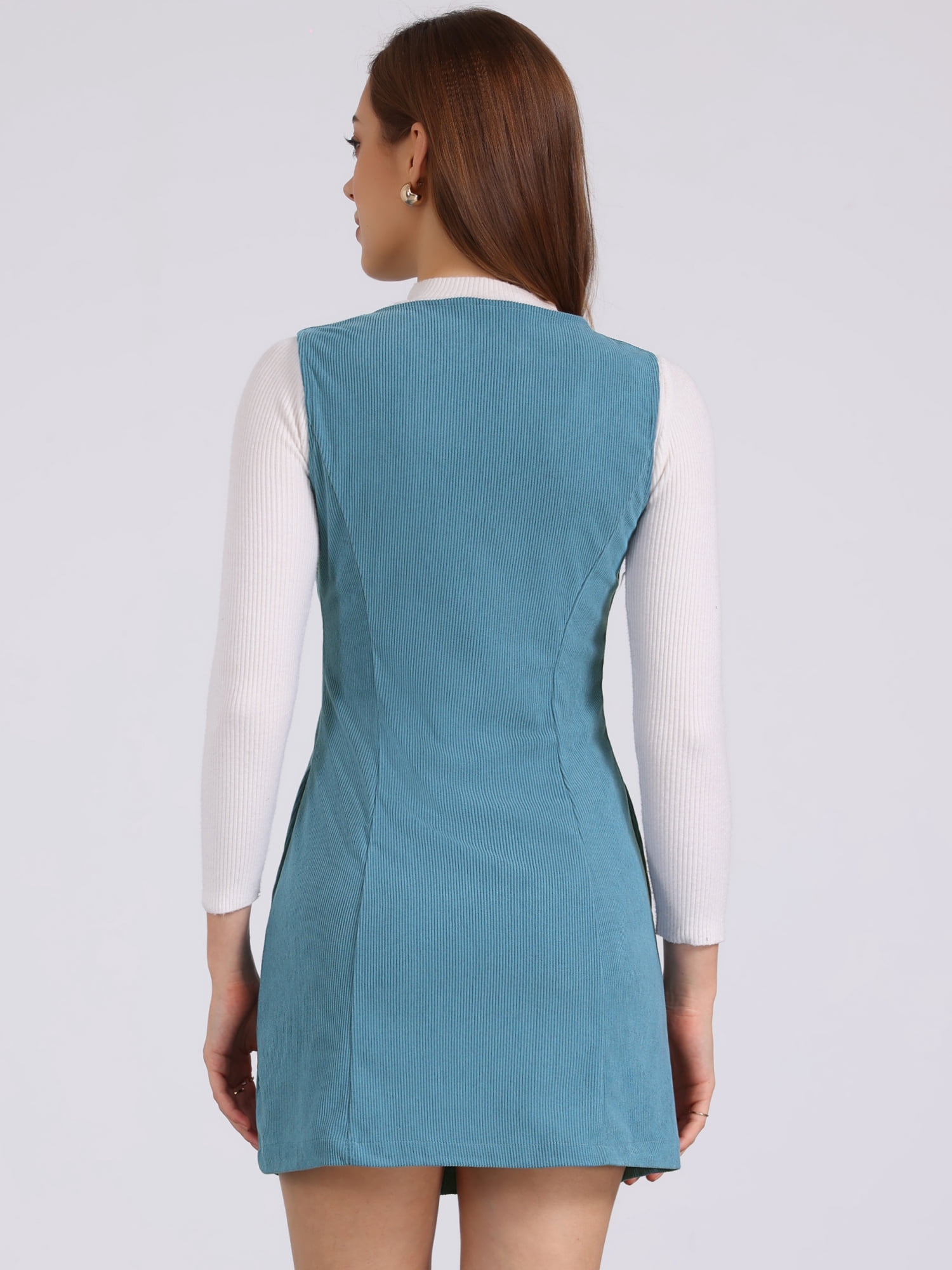 DARING DIVA Women's Stylish Corduroy Overall Scoop Neck Sleeveless Dress XL Blue