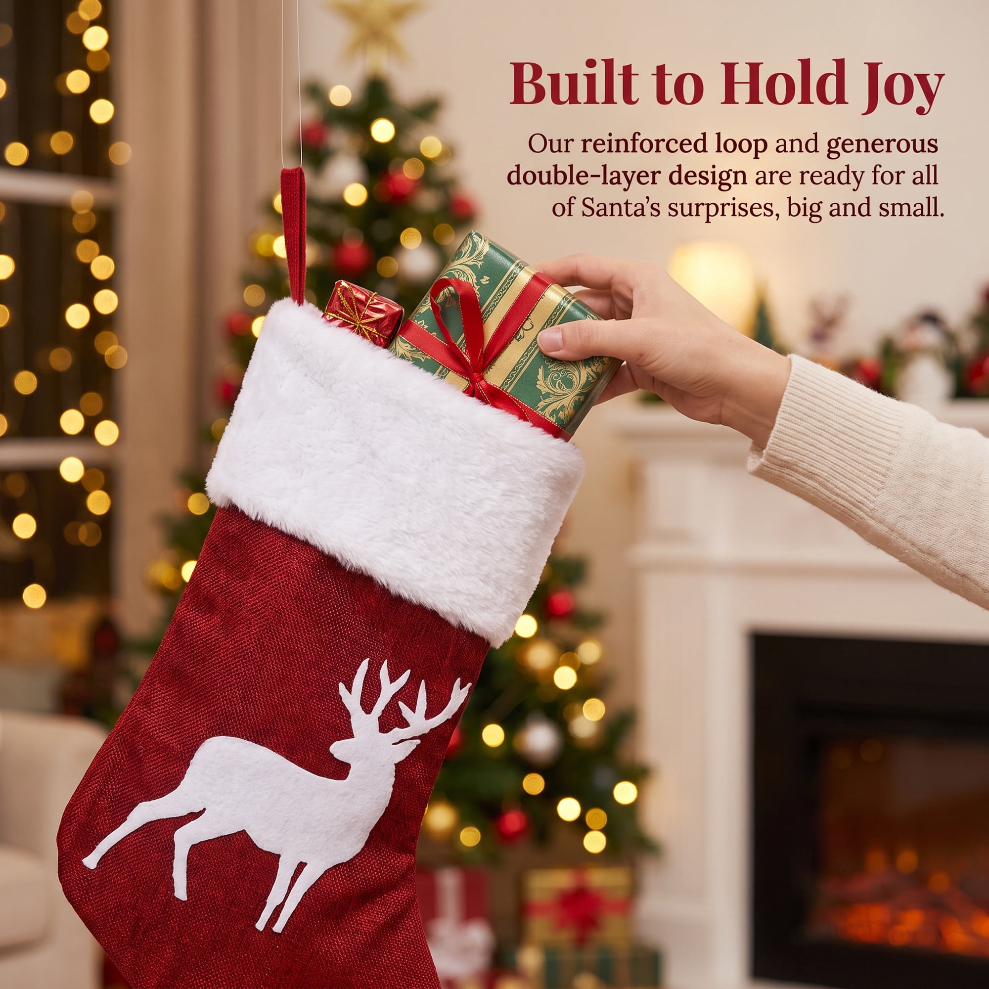 Unique Bargains Embroidered Monogram Stocking Cable Knit Deer Pattern 18"