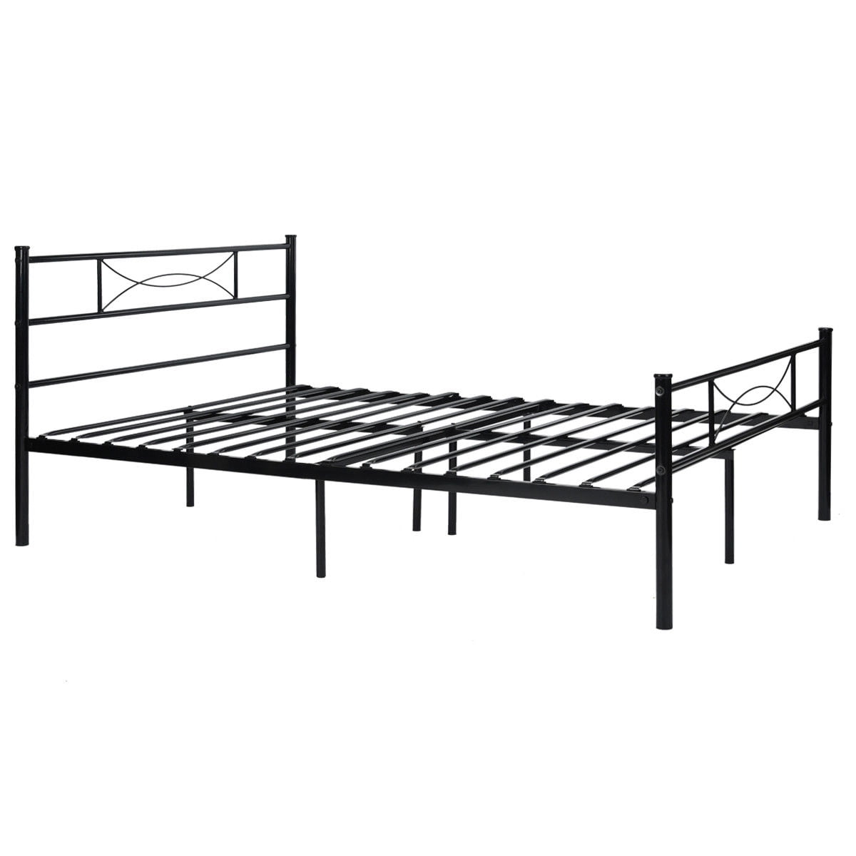Yoneston Queen Size Metal Bed Bedroom Mattress Platform Foundation with Headboard