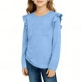 thumbnail image 4 of WQNVRNR Girls Ruffle Cotton T Shirts- Fashion Casual Long Sleeve Cute Kids Tops Light Blue Size 12, 4 of 6