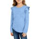 thumbnail image 4 of Camiseta de manga larga con encaje de color liso para niña, camisa básica informal de manga larga para niña, jersey de cuello redondo con bolsillo para niña, top de poliéster para niña, 4 of 6