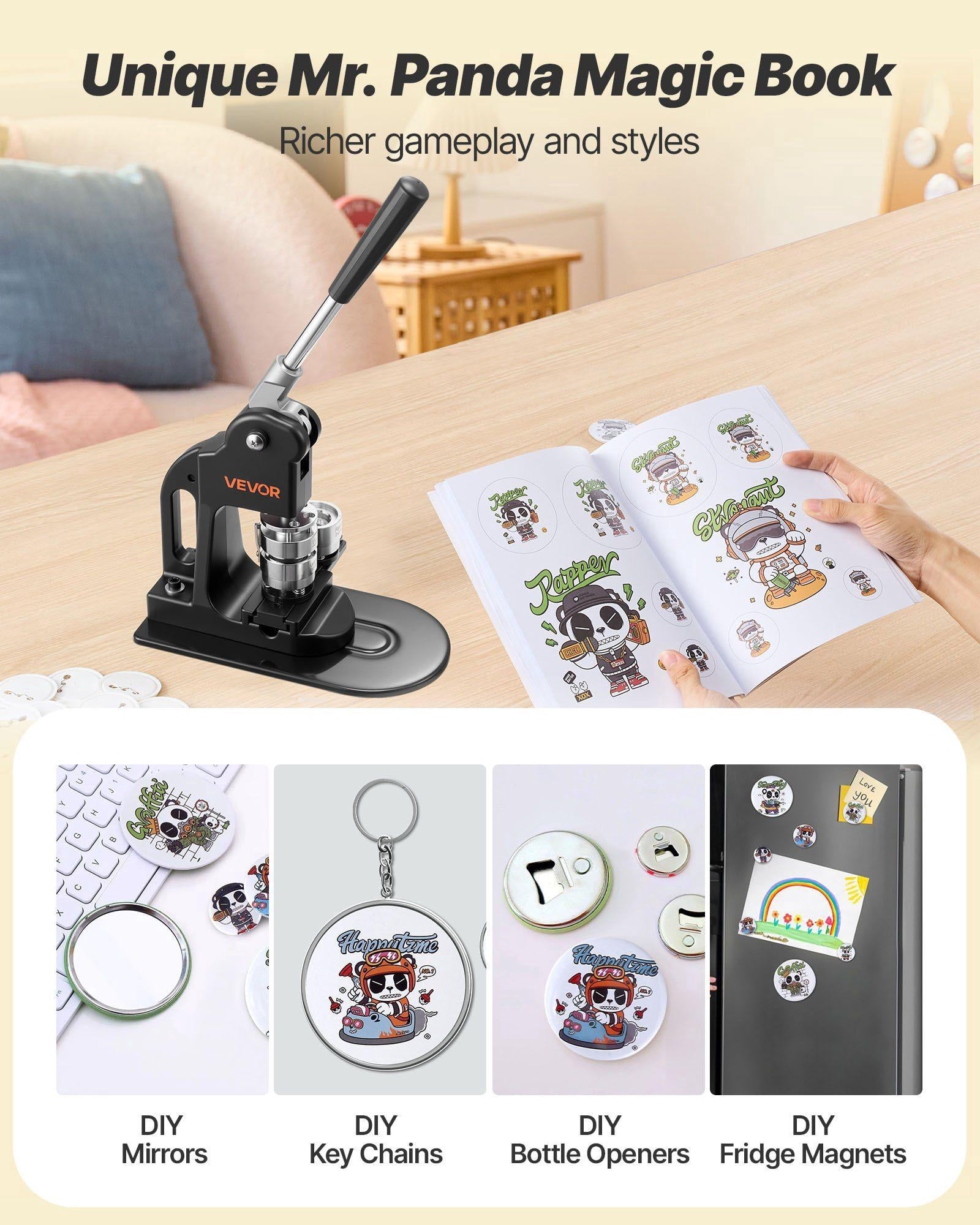 1.25 Inch Button Maker Machine with 500pcs Parts Circle Cutter Hex Wrenches Magic Book Ergonomic Handle for DIY Badges Personalized Pins Keychains Black