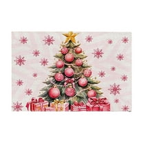 geerera Pink Christmas Placemat, Holiday Table Insulation Mat, Washable Table Mat, for Christmas Dinner, Party Table Setting, Home Kitchen