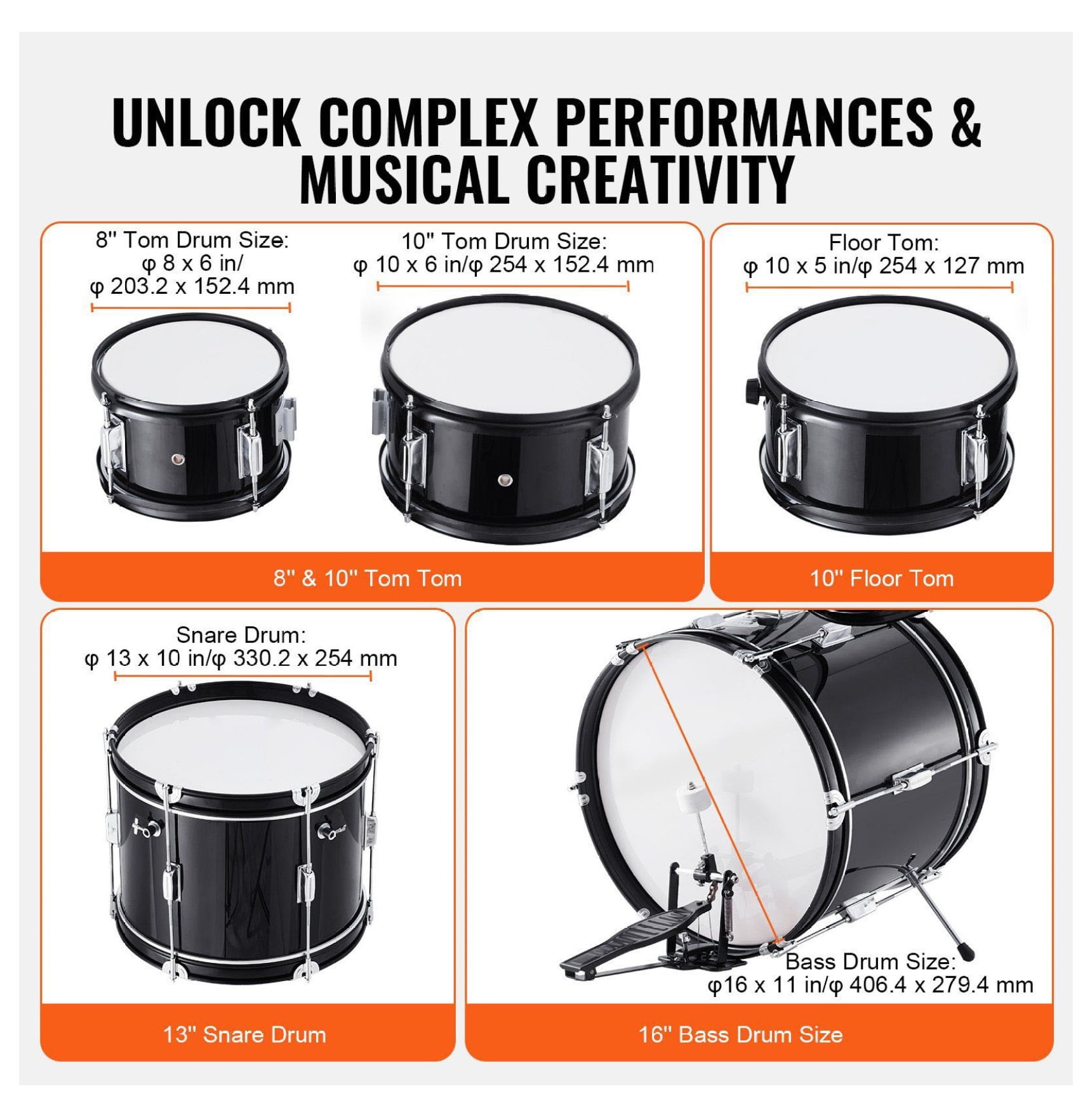 Kids Drum Set 5-Piece Beginner Drum Kit - 16 inch Black Drum Set with Throne, Pedal, Sticks - Children Drum Set for Kids Ages 6-13 Musical Instrument