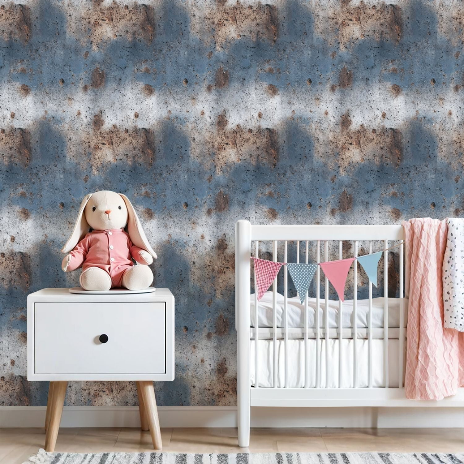 Modern Industrial Weathered Concrete Wall Texture Peeling Blue Paint Rust Wall Mural 23.6in x 9.8ft Self Adhesive Removable Wall Paper Renter Friendly Wallpaper for Bedroom Cabinets