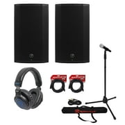 2) Mackie Thump12A 12" 1300w Powered DJ PA Speakers+Headphones+Mic+Stand+Cables
