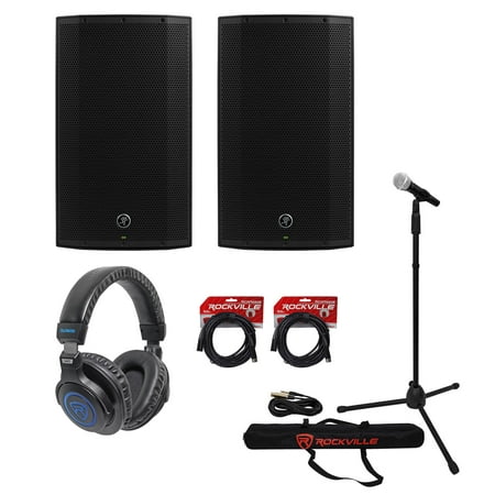 2) Mackie Thump12A 12" 1300w Powered DJ PA Speakers+Headphones+Mic+Stand+Cables