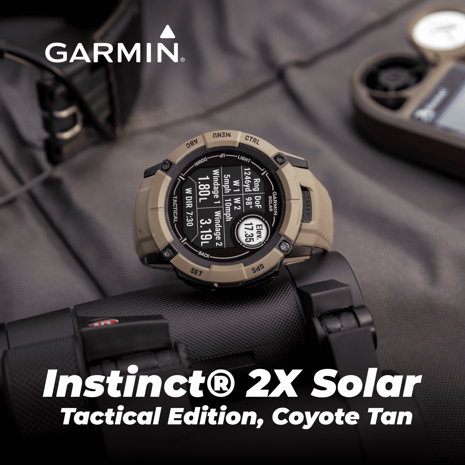 Garmin Instinct 2X Solar Tactical Rugged GPS Men Smartwatch, Coyote Tan  with Power Glass Lens, Stealth Mode, LED Flashlight