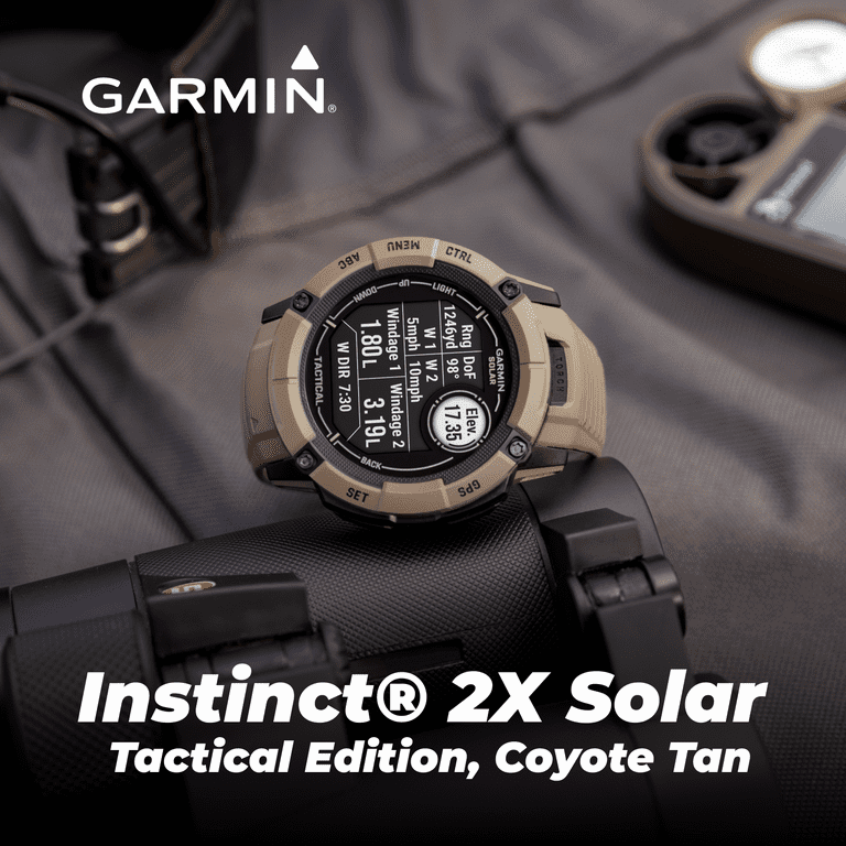 Garmin Instinct 2X Solar Tactical Rugged GPS Men Smartwatch, Coyote Tan  with Power Glass Lens, Stealth Mode, LED Flashlight 