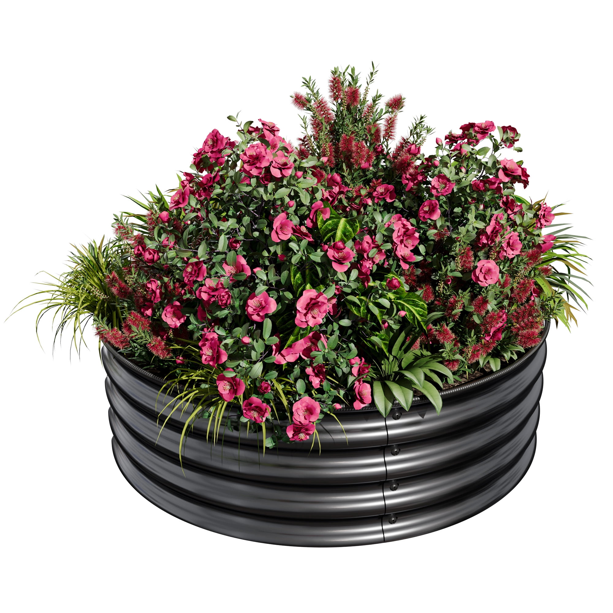 Modern Round Metal Garden Planters – 1-Pack Decorative Flower Pots with Galvanized Steel Finish, Easy Setup, Rubber Safety Edges for Indoor & Outdoor Use