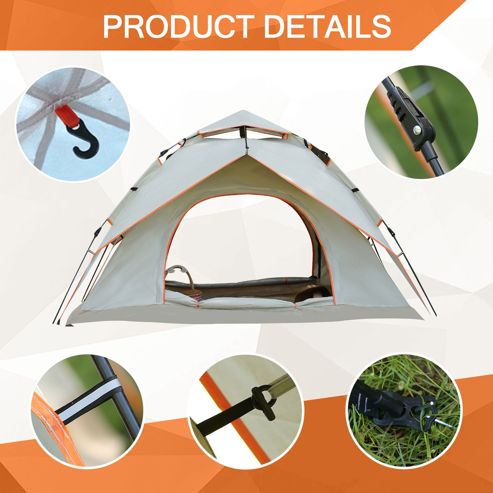 TOPCHANCES Instant Pop Up Tent 3-4 Person Family Camping Tent Easy Set Up Tent Portable Waterproof Dome Tent with Camping Lamp for Camping Hiking & Traveling, Beige #B