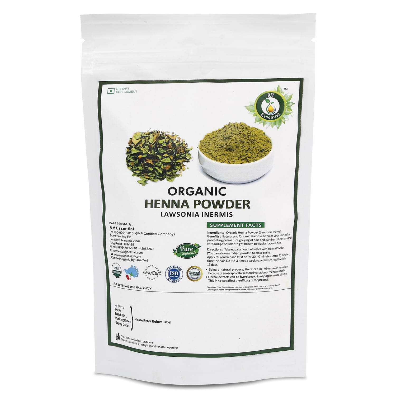 Organic Henna Powder 100gm 3.53oz 0.22lb Lawsonia Inermis Natural Henna