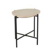 DecMode 19 x 20 Beige Marble Accent Table with Black Metal Support, 1-Piece