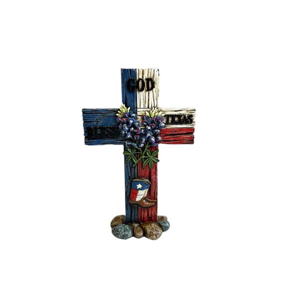 De Leon Collections 14037 God Bless Texas Blue Bonnet Standing Tabletop Cross Dcor