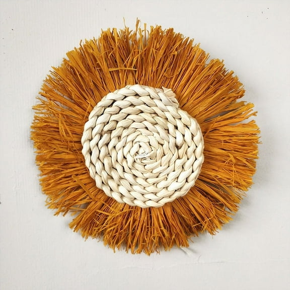 ERDOUY Boho Wall Baskets Decor Hanging Rustic Rattan Wicker Wall Baskets Round Wall Art for Farmhouse Living Rooms Bedrooms Kitchen Decorations (Orange)