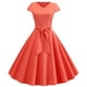 thumbnail image 1 of Puntoco Vestido De Manga Corta Con Cuello En V, Mujer Verano Color Liso Sandía Rojo M, 1 of 6