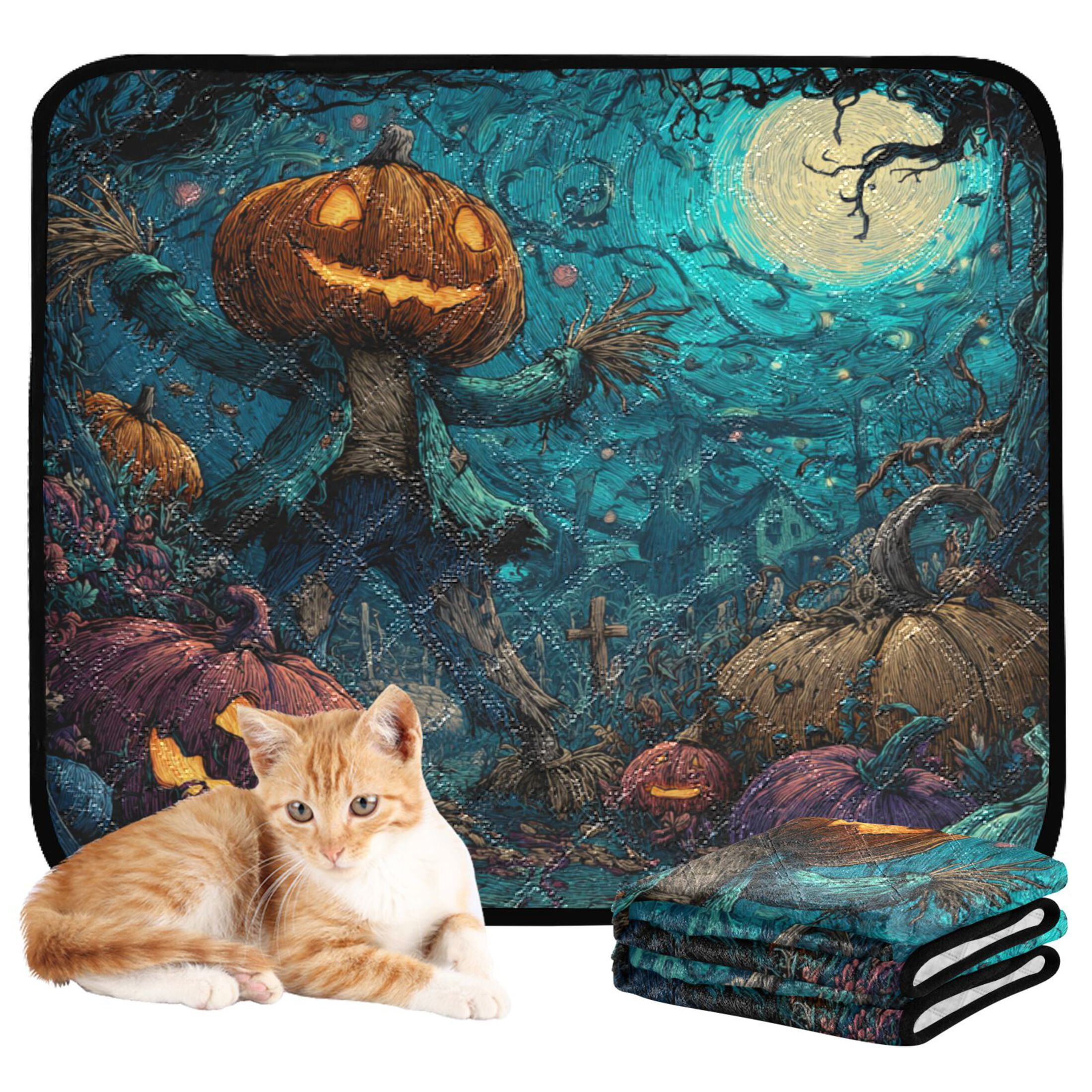 Qxltty Pranking Pumpkin Cat litter Pads Pet Set of 2 Diaper Mats Center Anti-leakage Layer Absorbent Soft and Comfortable