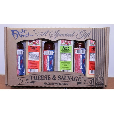- 6-Piece Gourmet Wisconsin Variety Sausage and Cheese Party Sampler Gift Basket