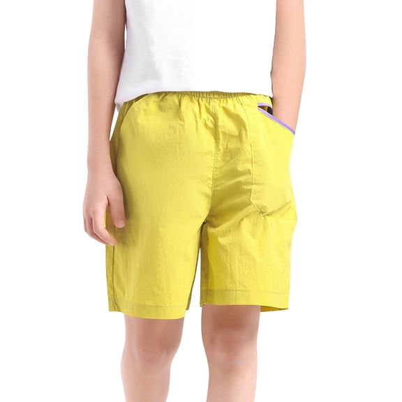 ITSAME Shorts for Boys, Elastic Waist with Pockets Loose Fit Summer Athletic Casual Shorts Yellow Size 5-6