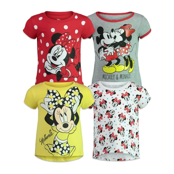 Disney Mickey Mouse Minnie Mouse Little Girls 4 Pack T-Shirts Infant to Big Kid