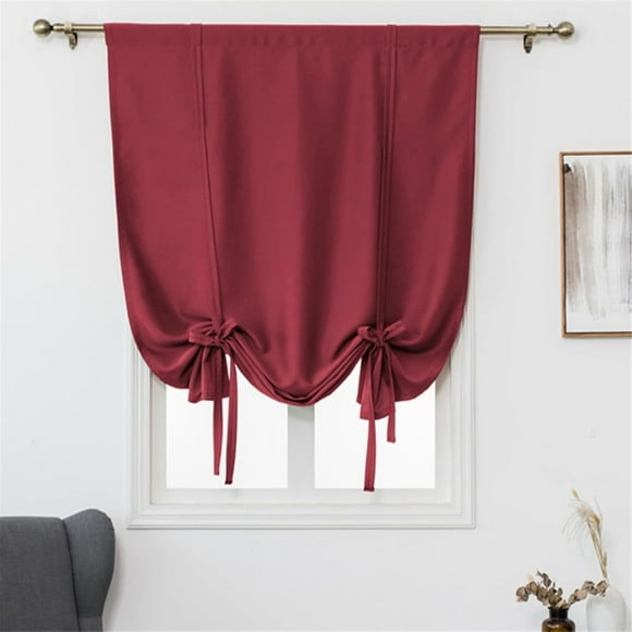 Blackout Tie Up Curtains for Kitchen Window Thermal Insulated Roman Shades Small Curtains 48 inches Long Rod Pocket Drape for Bedroom Living Room Camper 1 Panel 32 x 48 Inch Red