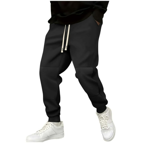 Sweat Pants for Men Casual Fashion Track Pants Elastic Waist Drawstring Jogger Pants, Black, 3XL