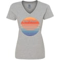 thumbnail image 3 of Inktastic Lake Placid Retro Sunset Women's V-Neck T-Shirt, 3 of 5