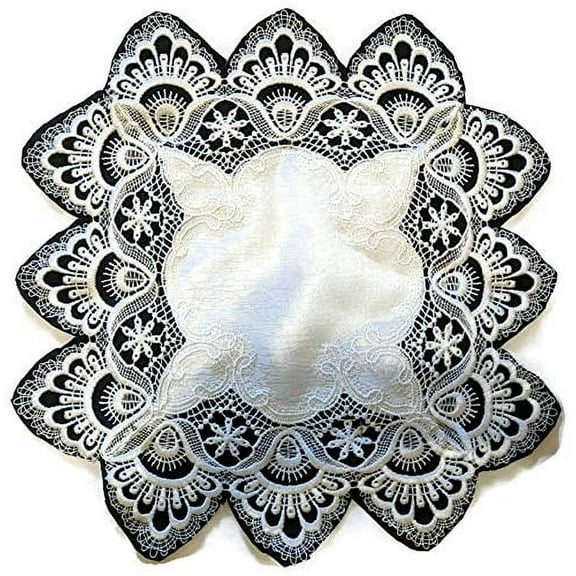Doily Boutique Square Doily or Placemat in Antique White European Lace, Size 14 inches