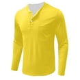 thumbnail image 5 of RYDCOT Men's Henley Shirt Fall Simple Crewneck Solid Color Slim Fit Long Sleeve T Shirts Button up Shirt Yellow, 5 of 6