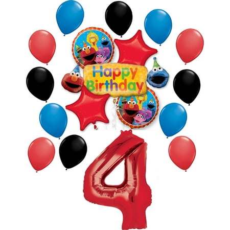 Sesame Street Elmo Theme 4th birthday party Foil balloons and latex balloons party supplies party decoration birthday decorations 18 pcs