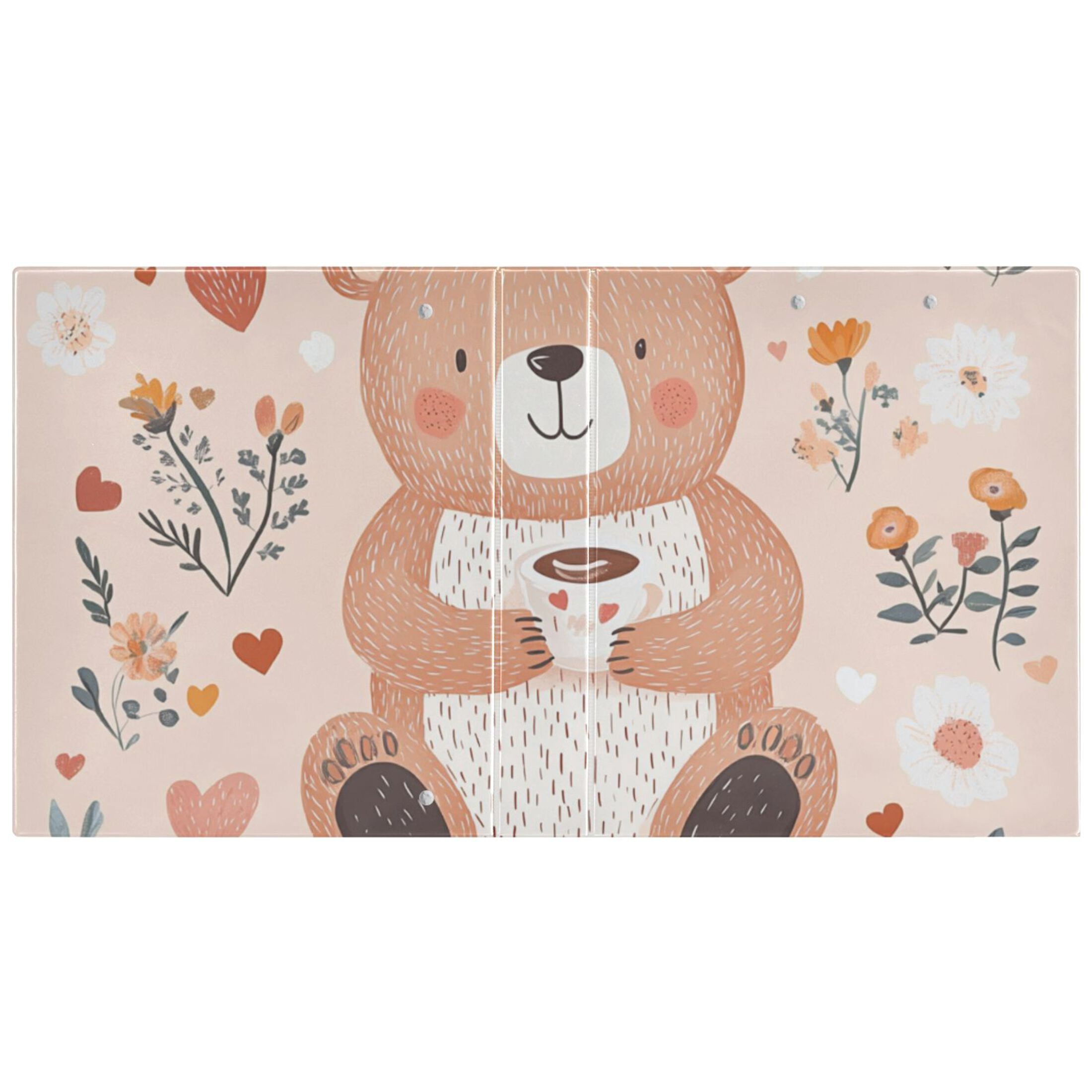 Flowers and Bears 3 Ring Binders 1.5 inch Hardcover File Folders with Interior Pockets A4 Size Organizer for School Office Hospital