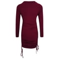 thumbnail image 6 of Ygbgbb Womens Fall Dresses Long Sleeve Dresses Solid Color Pleated Slim Waist Hip Casual Round Neck Mini Dresses Wine M, 6 of 7