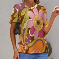 thumbnail image 6 of Nostalgic Vintage Floral Womens Tops Women's Fashion Casual Short Sleeve Flower Print Round Neck Pullover Top Blouse, 6 of 6