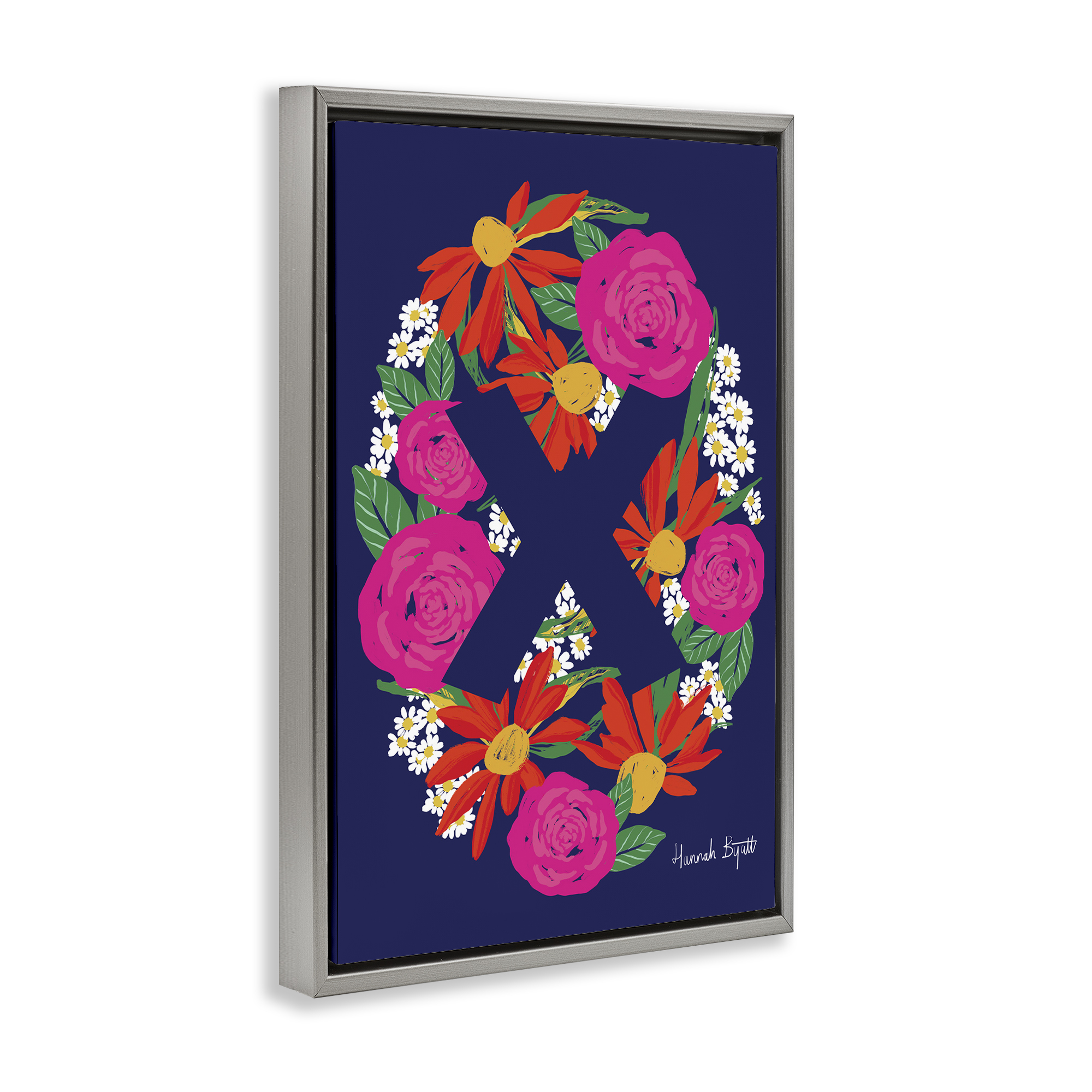 Stupell Industries Floral Bloom Letter X Botanical & Floral Painting Gray Floater Framed Art Print Wall Art, 21 x 31