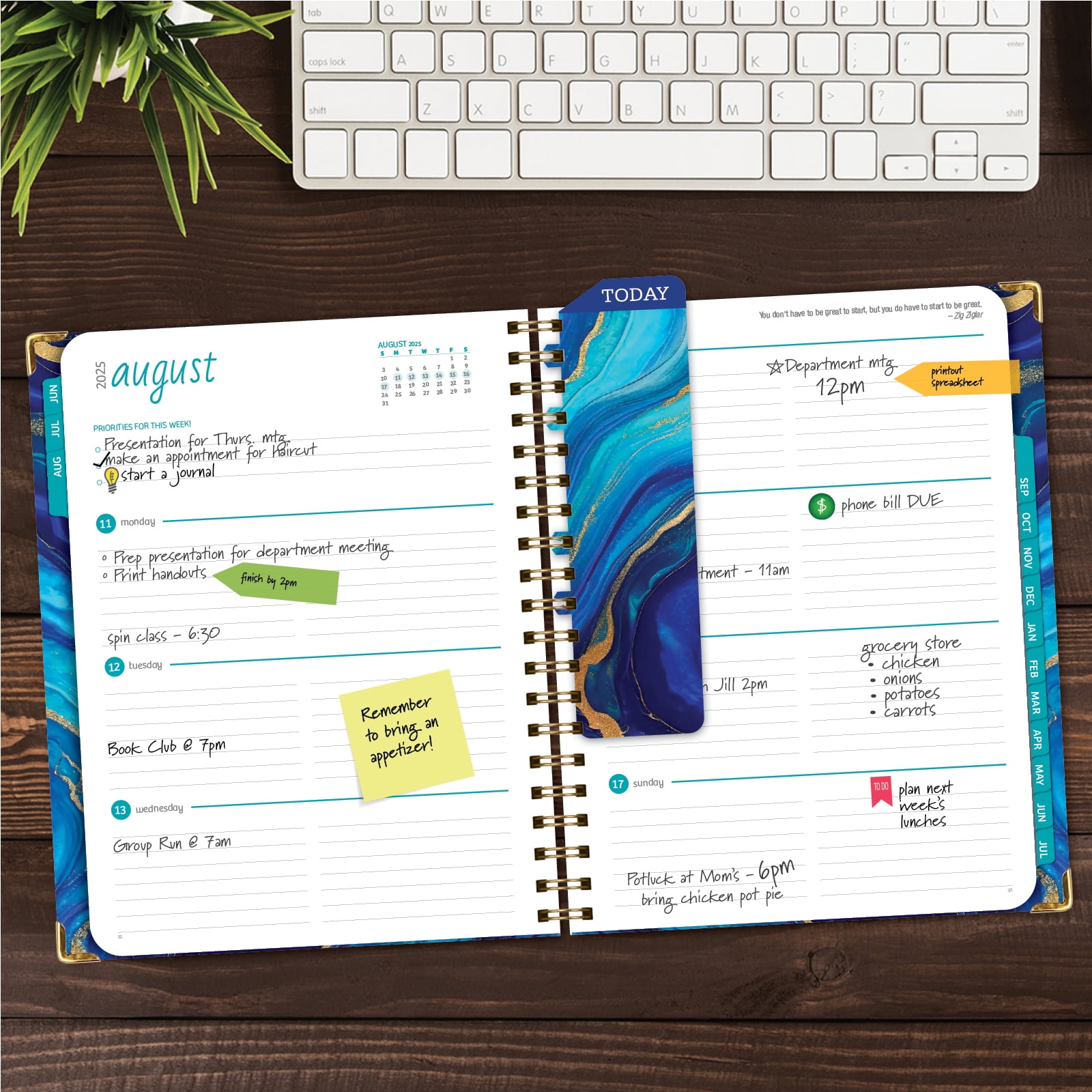Academic Year 2025-2026 Planner, June 2025 - July 2026, 8.5"x11" Daily Weekly Monthly Planner Yearly Agenda, Hardcover, Bookmark, Pocket Folder and Sticky Note Set (Dark Blue Marble)