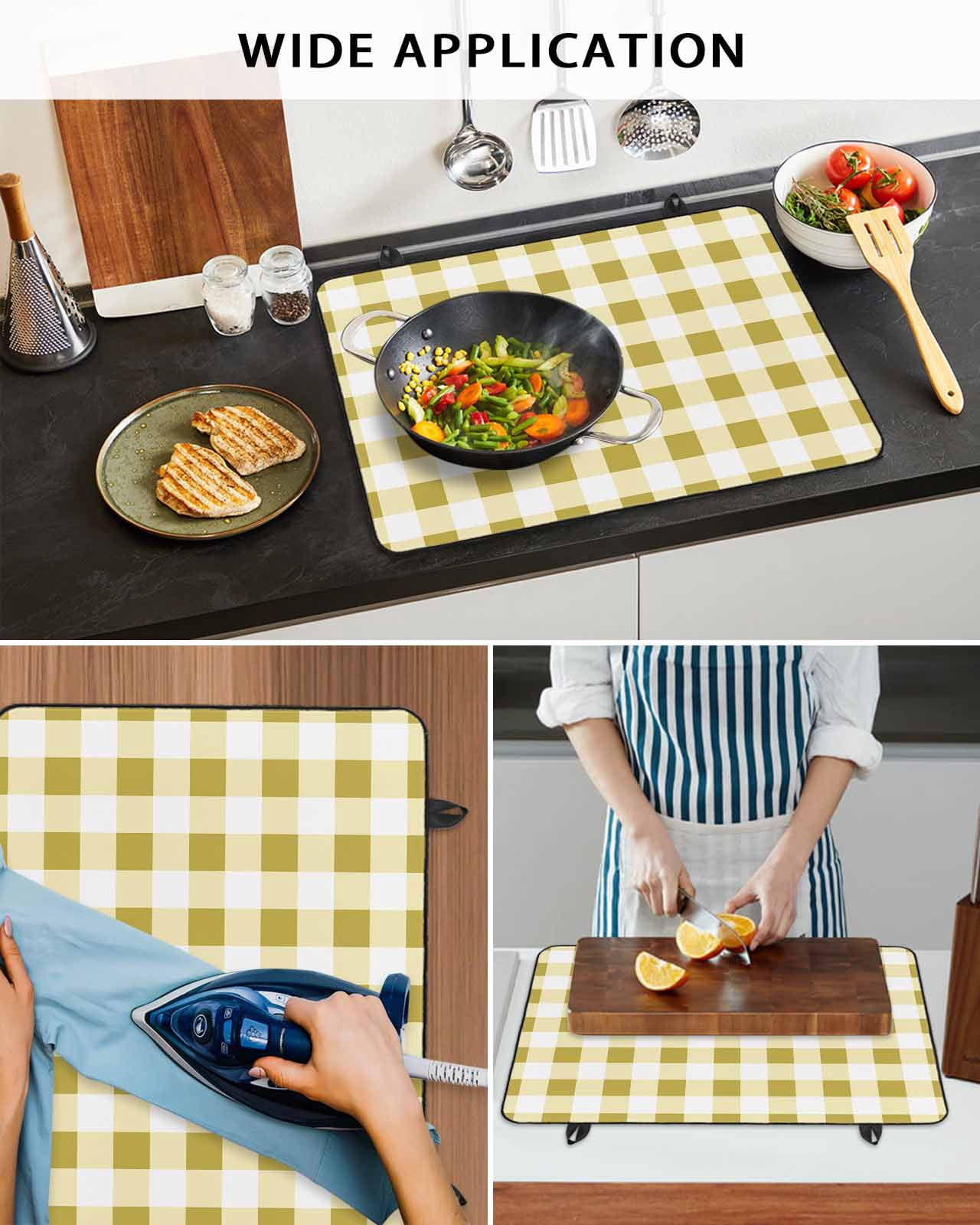 nqOlkjepod Large Induction Cooktop Protector Mat 24"x21", Yellow Checkered Stove Top Covers for Electric Stove, Farmhouse Buffalo Plaid Decorative Stove Burner Cover Mats, Glass Top Stove Cover