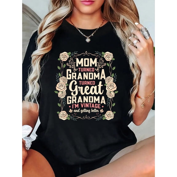 Mom Grandma Great Grandma Pregnancy Announcement T-Shirt casual short sleeve crew neck cotton tee tops for women