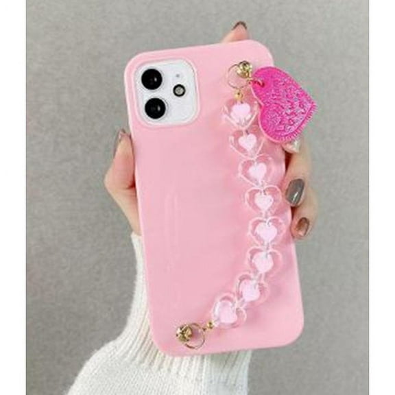 A Cute and Fashionable Wristbanb Chain iPhone 13 Case for Girls and Women Love Heart Chain iPhone 13 case With Free Gift