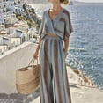 thumbnail image 3 of Iyufng Womens Two Piece Sets Striped Boho-Style Wrap Front Crop Top and Wide Leg Pants Casual Summer Outfits, 3 of 7