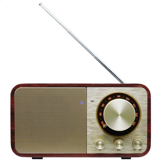 Bentmax Radio FM con Altavoz Bluetooth Retro Radio Vintage con Memoria SD/USB Función de Reproductor de Música, Transmisión Inalámbrica desde Smartphone, Hasta 10 Horas de Reproducción (Nogal)